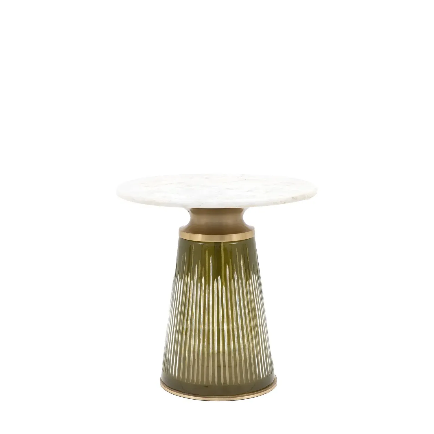 Round Side Table - Green Glass, White Marble