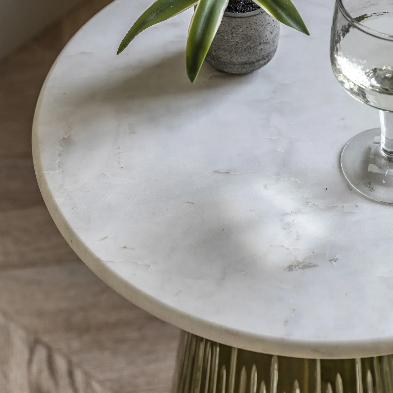 Round Side Table - Green Glass, White Marble