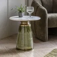 Round Side Table - Green Glass, White Marble