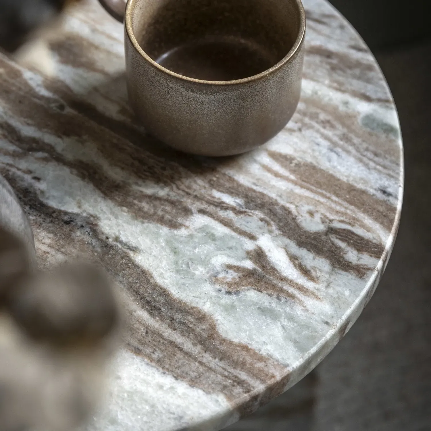 Round Side Table - Natural, Marble