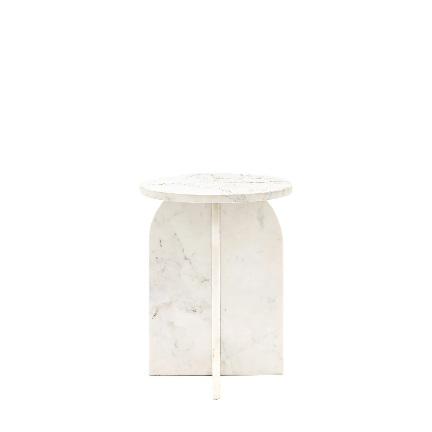 Round Side Table - White, Marble Effect