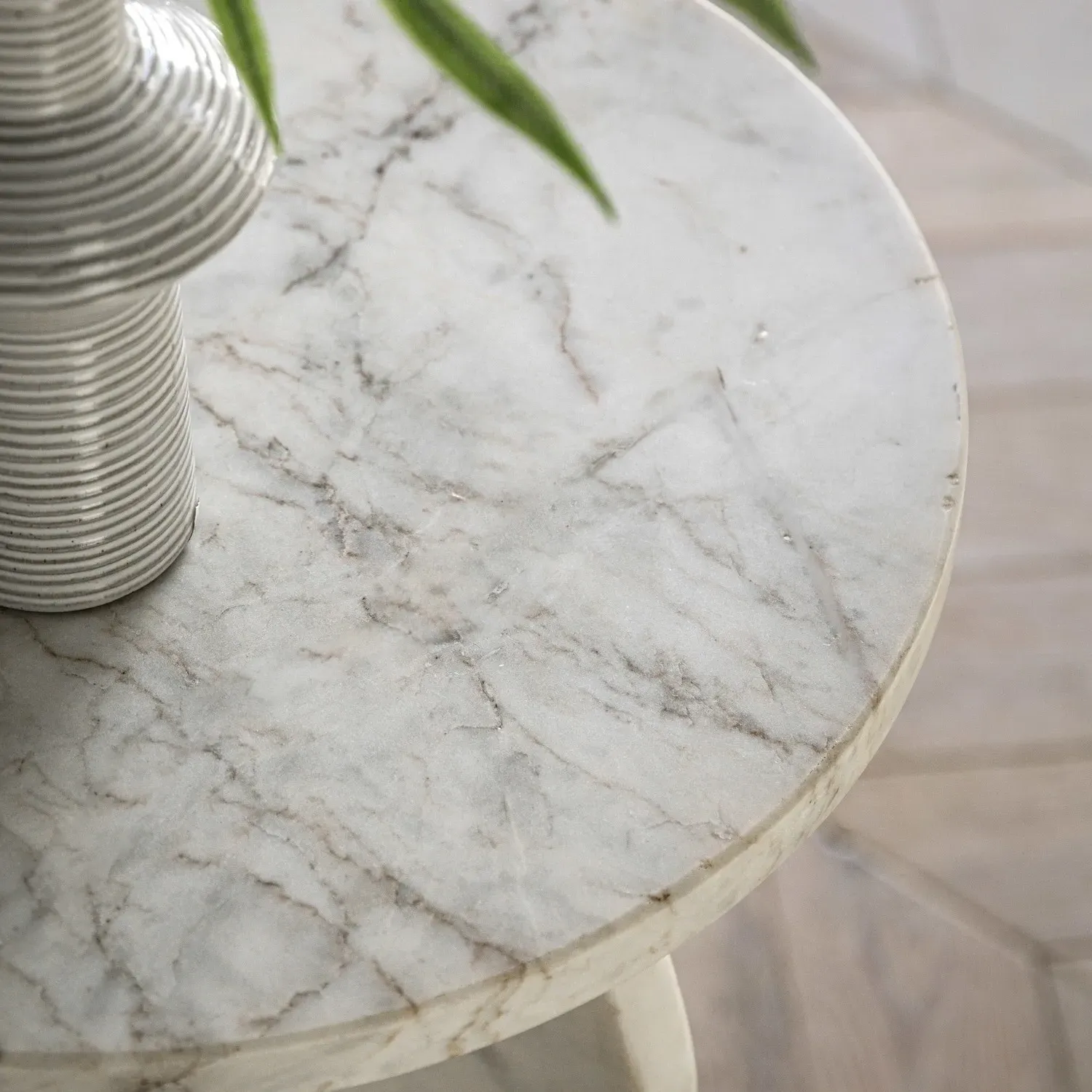 Round Side Table - White, Marble Effect