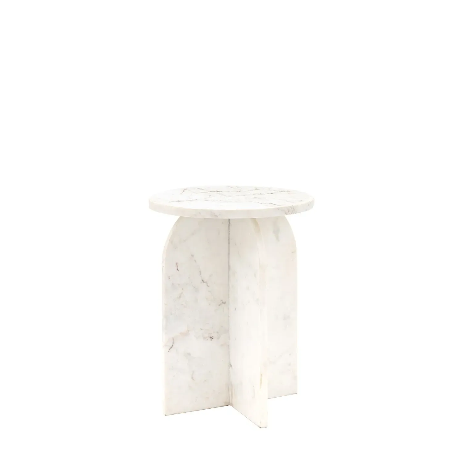 Round Side Table - White, Marble Effect