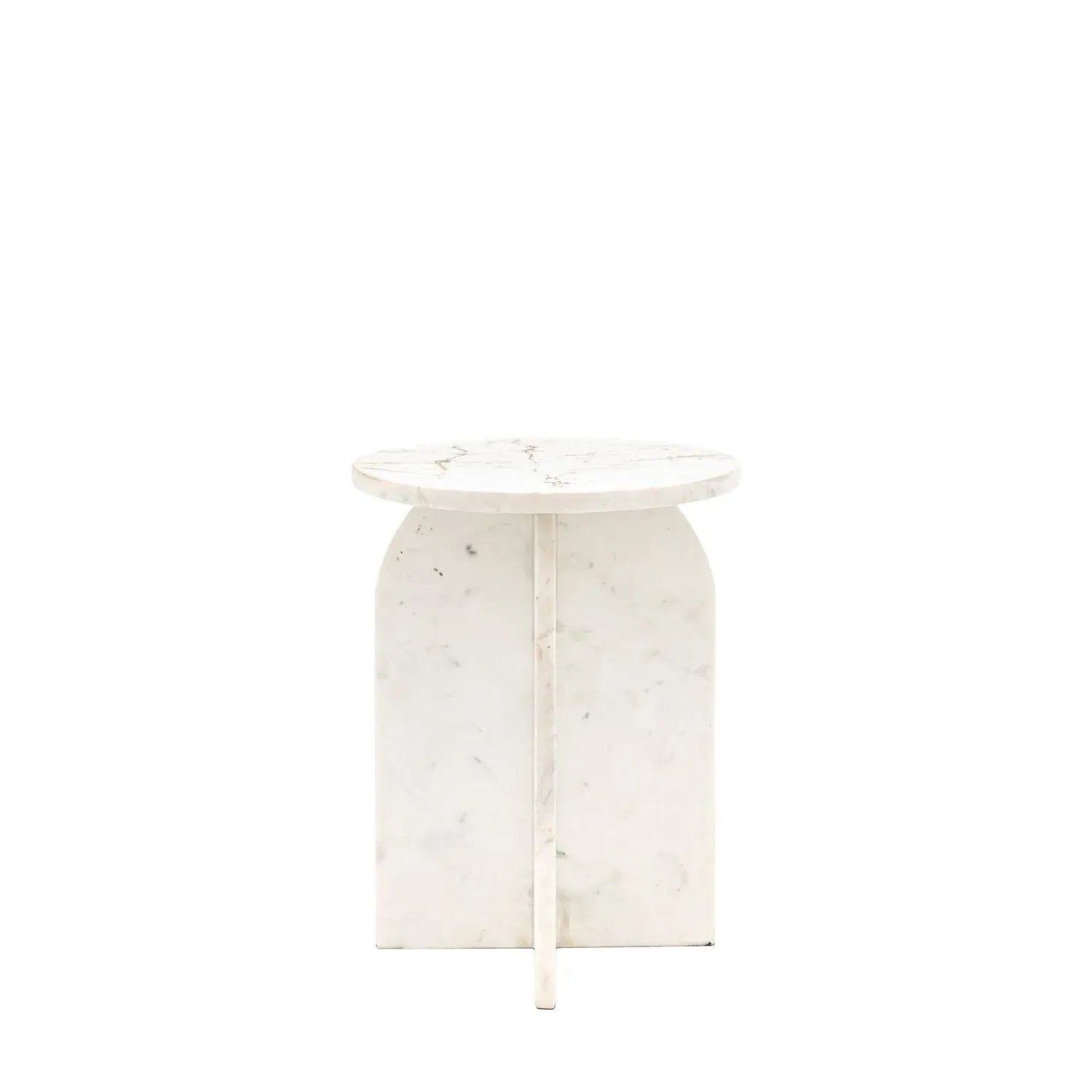 Round Side Table - White, Marble Effect