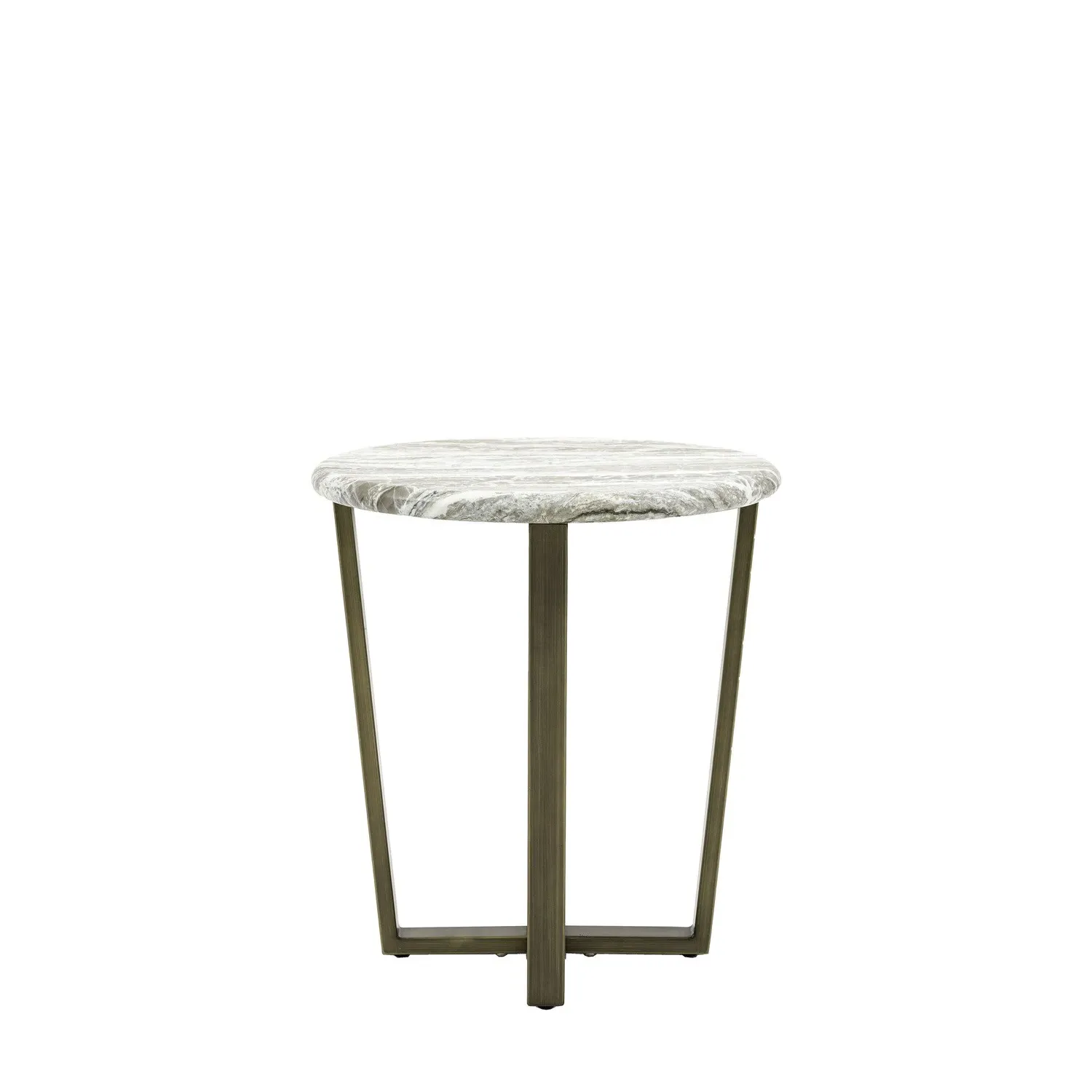 Round Side Table with Brass Legs - Green, Marble
