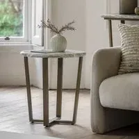 Round Side Table with Brass Legs - Green, Marble