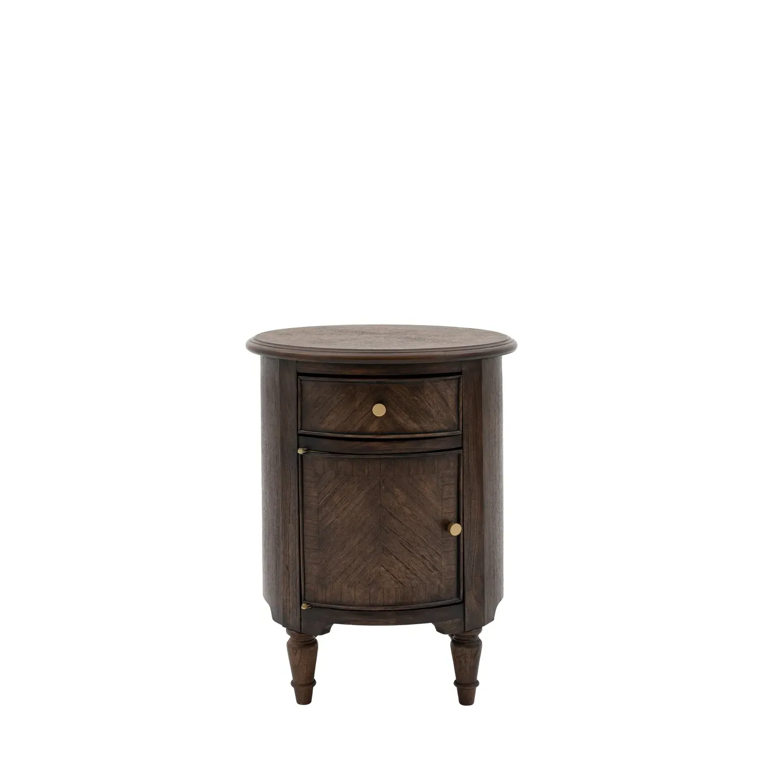 Round Side Table with Drawer & Cupboard - Walnut