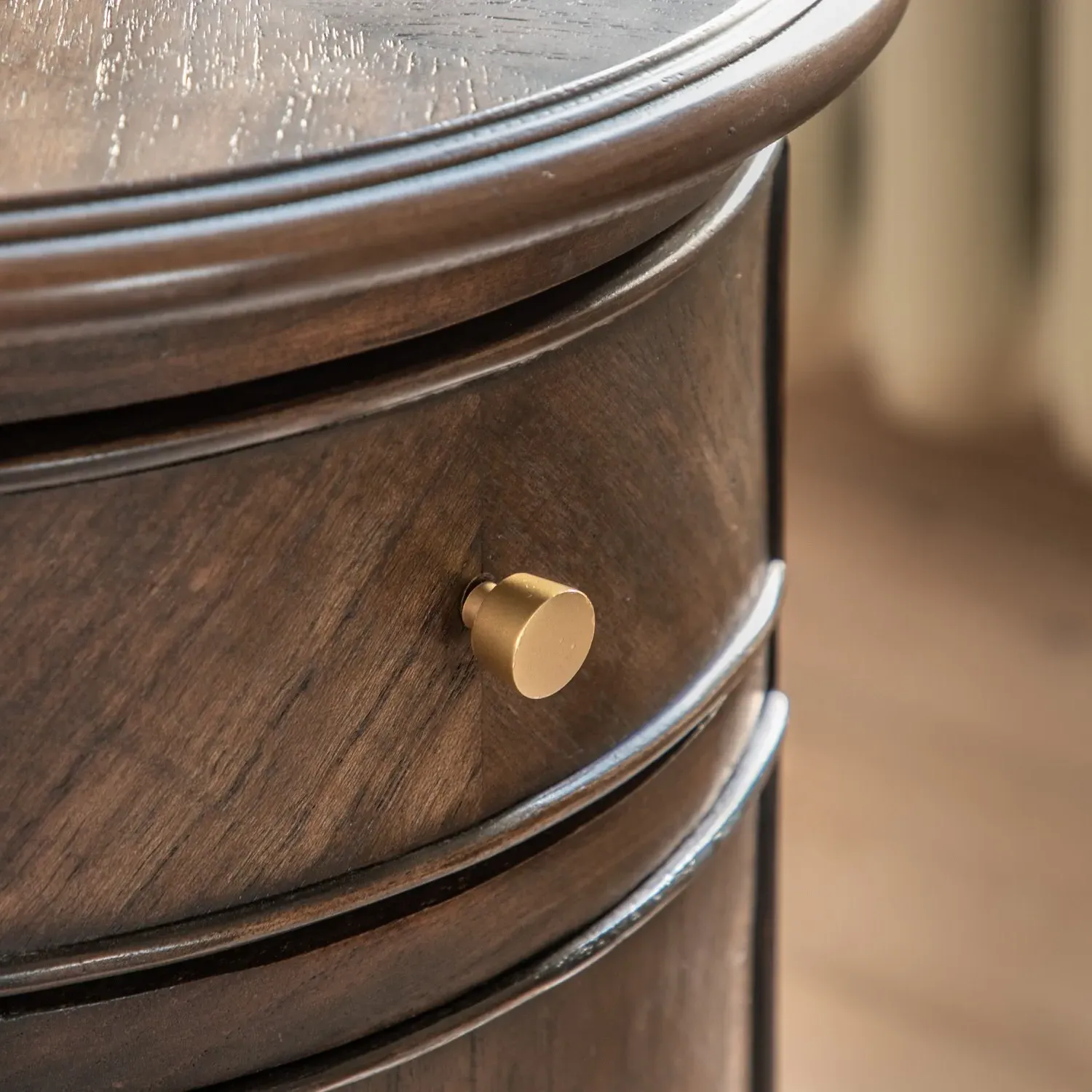 Round Side Table with Drawer & Cupboard - Walnut