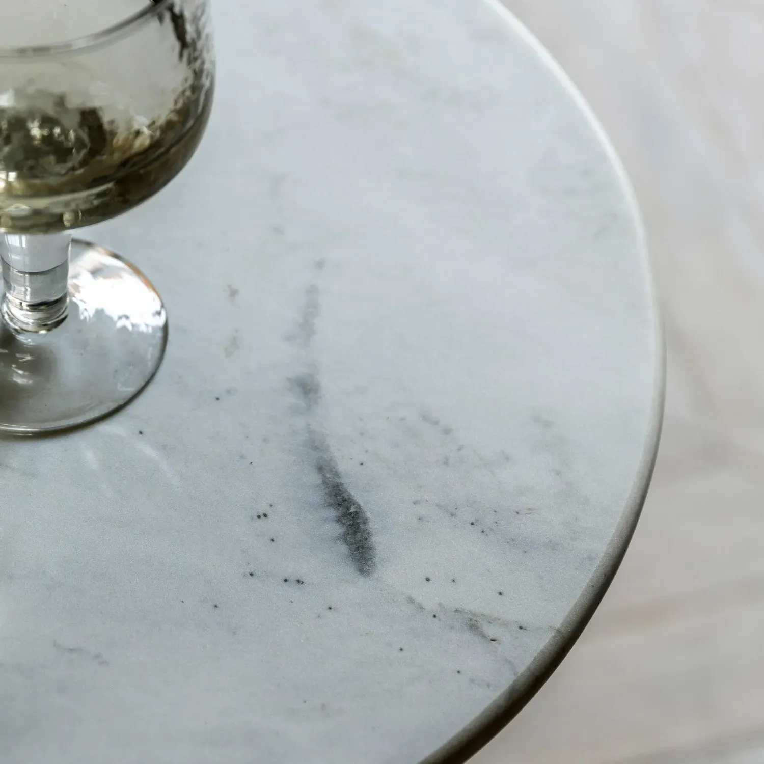 Round Side Table with Glass Base - Orange, Marble