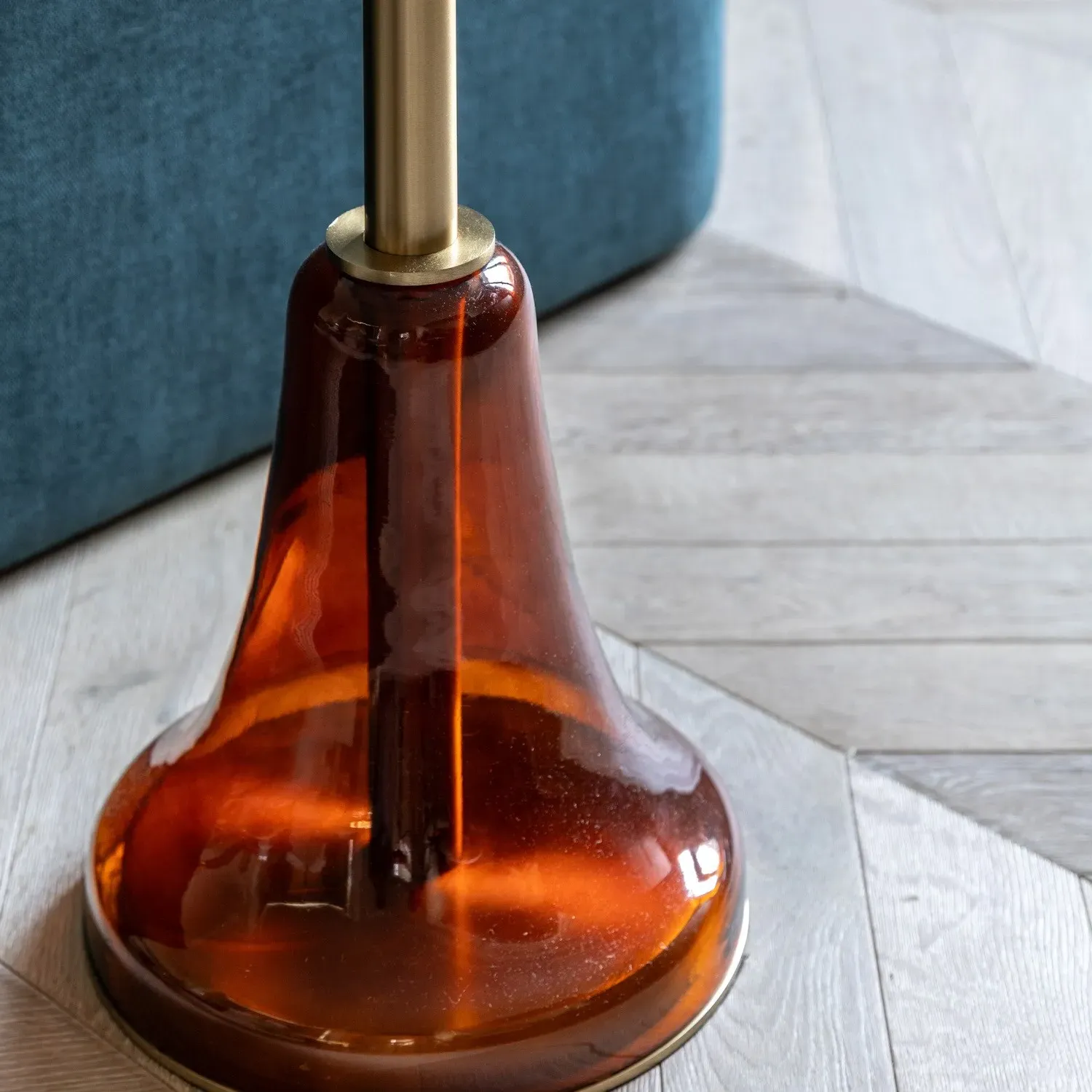Round Side Table with Glass Base - Orange, Marble
