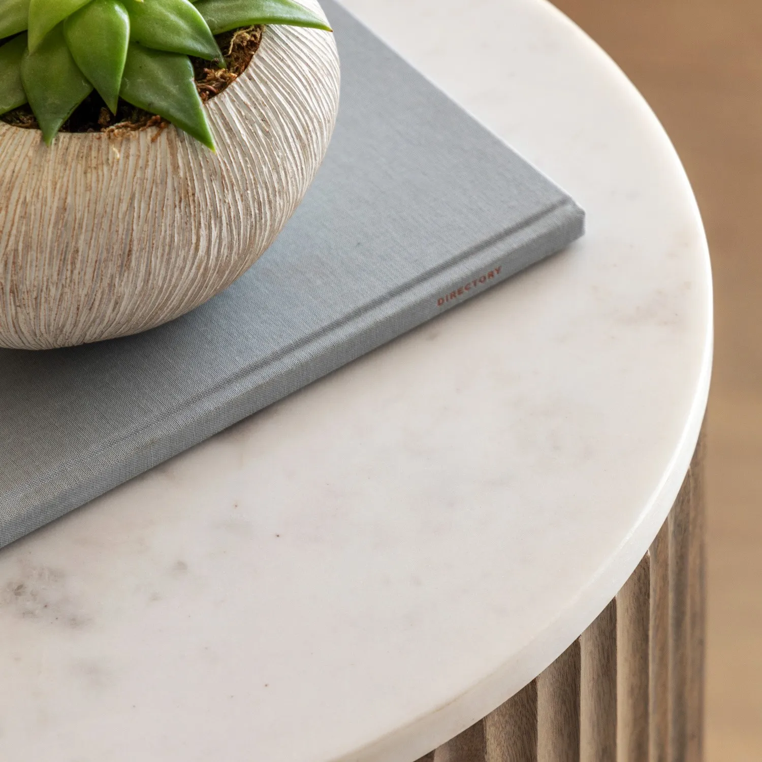Round Side Table with Marble Top - White, Wood