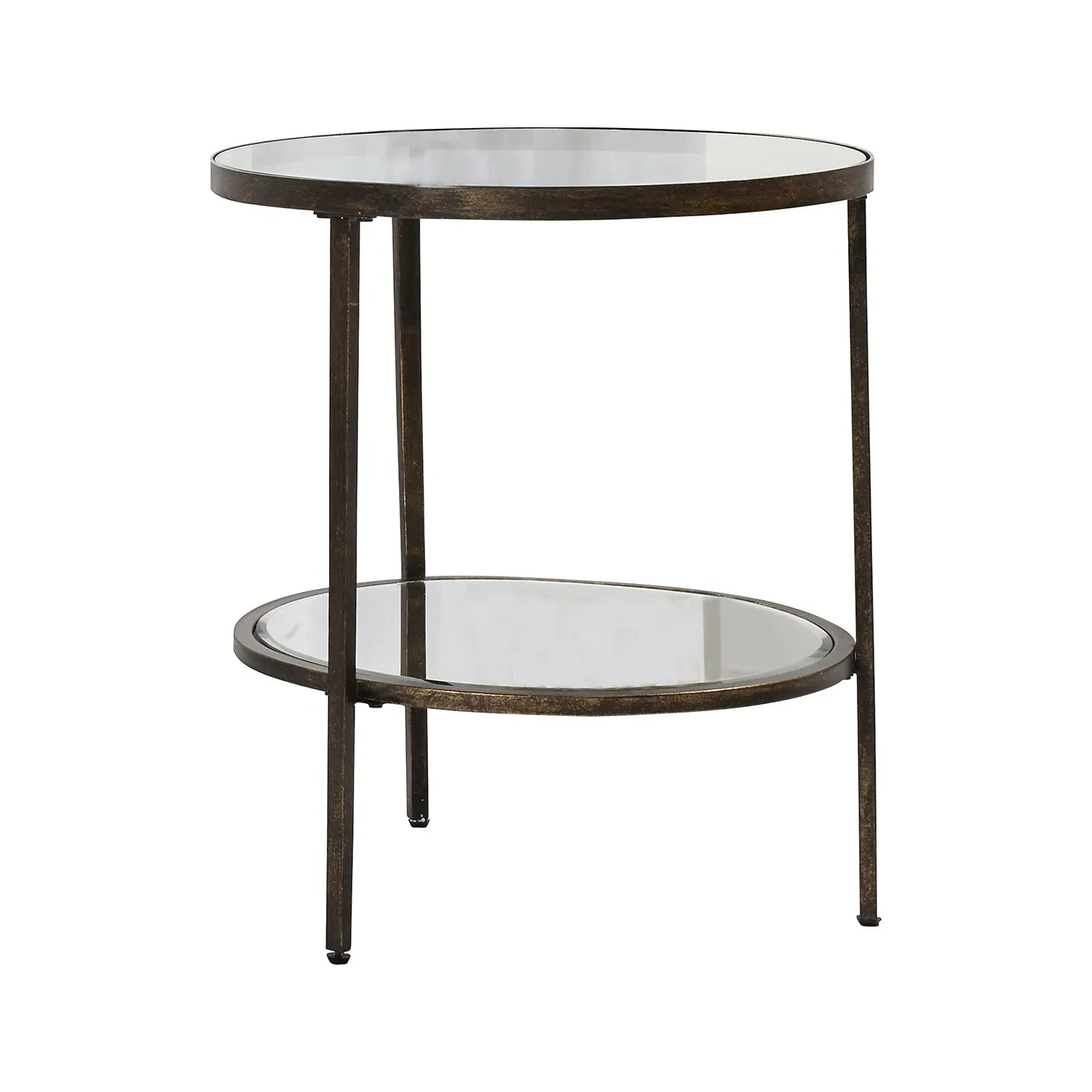 Round Side Table with Storage - Bronze, Glass