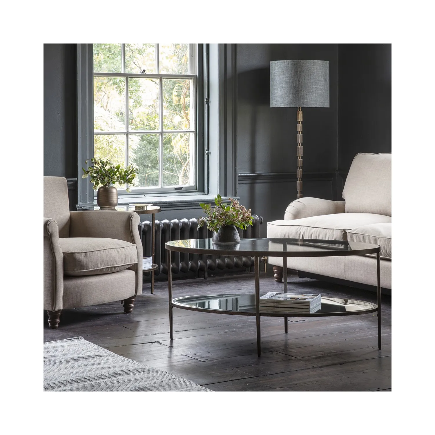 Round Side Table with Storage - Bronze, Glass