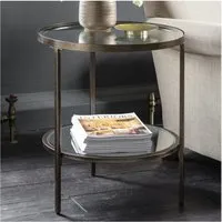 Round Side Table with Storage - Bronze, Glass
