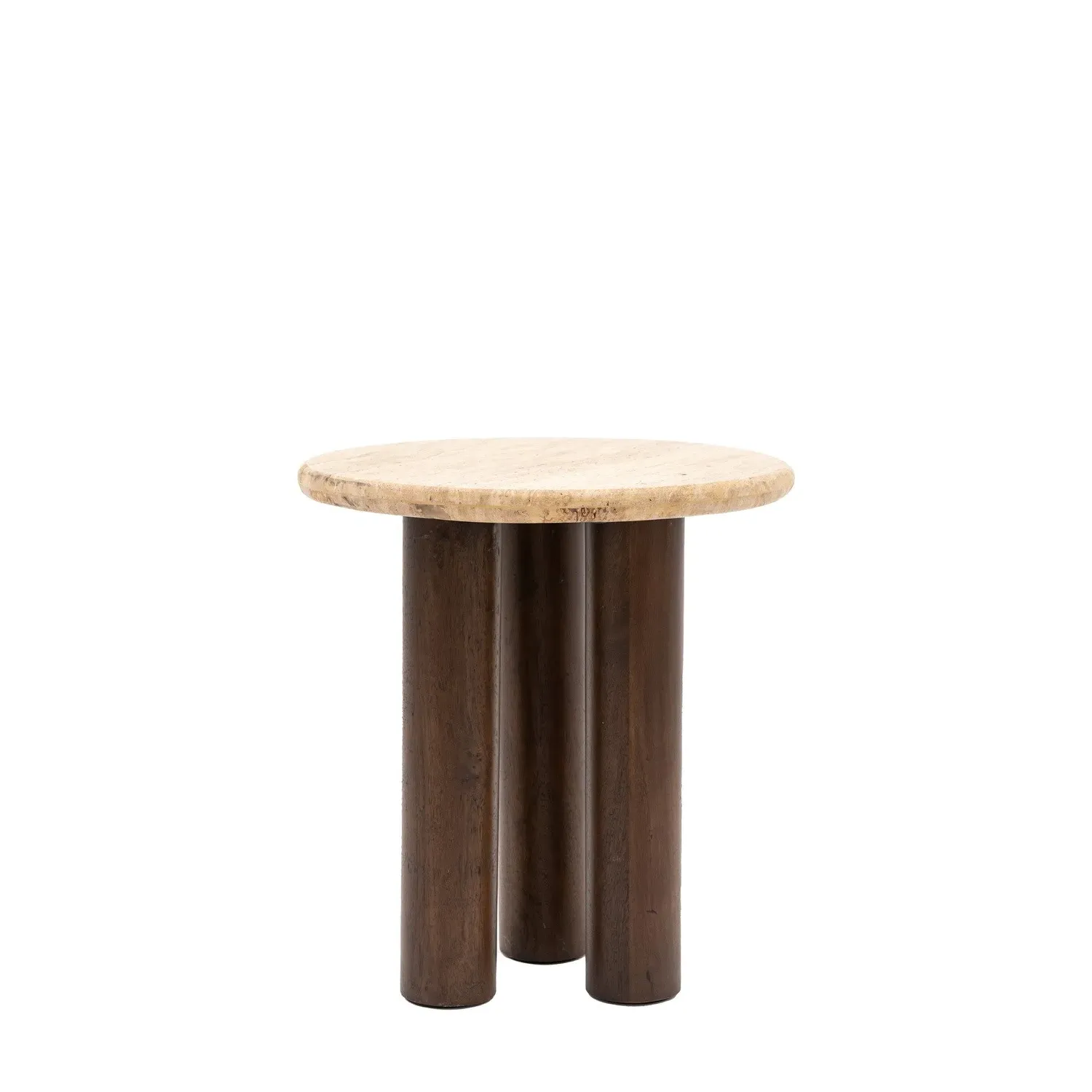 Round Side Table with Storage - Brown, Travertine