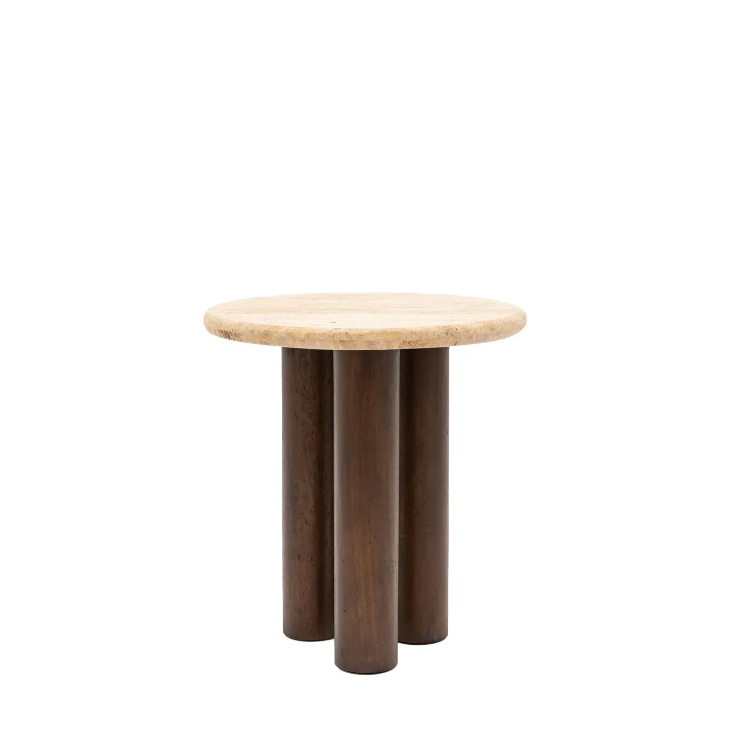 Round Side Table with Storage - Brown, Travertine