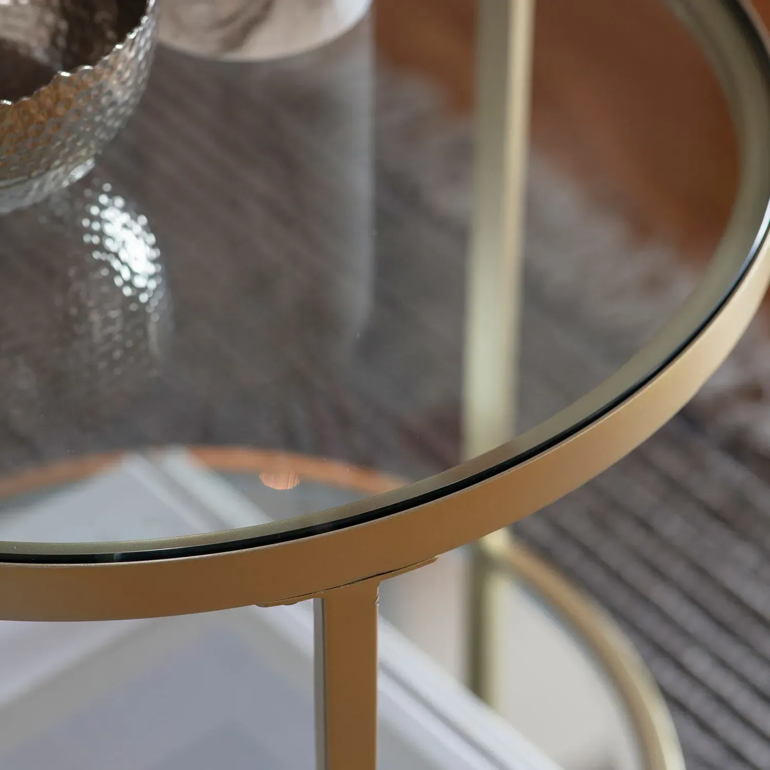 Round Side Table with Storage - Gold, Glass