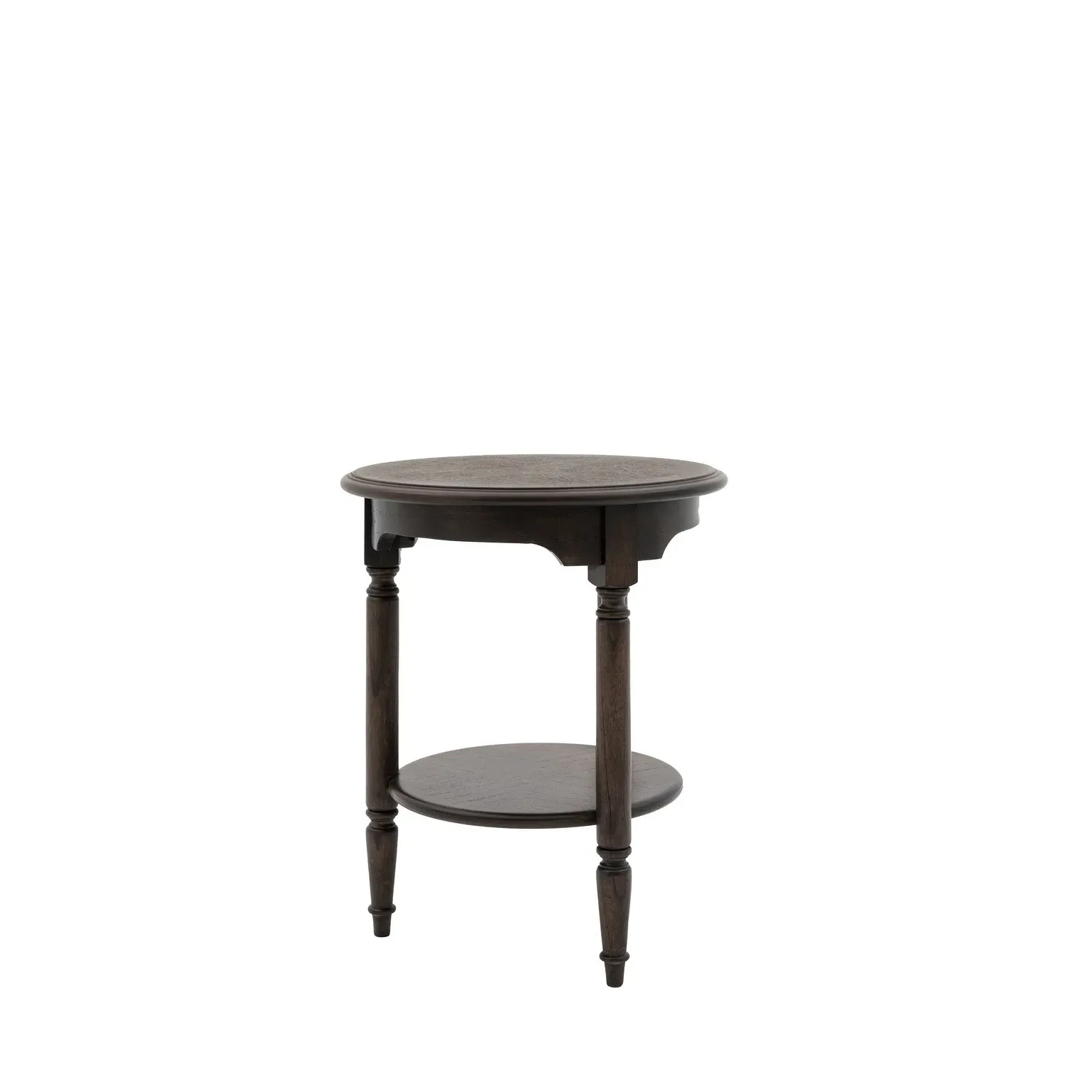 Round Side Table with Storage Shelf - Walnut