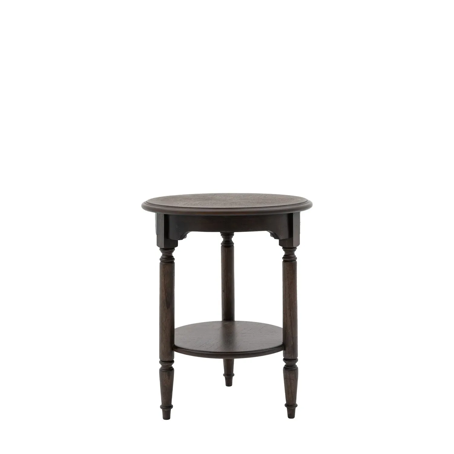 Round Side Table with Storage Shelf - Walnut