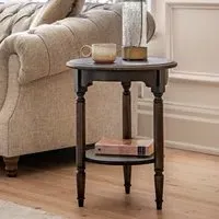 Round Side Table with Storage Shelf - Walnut