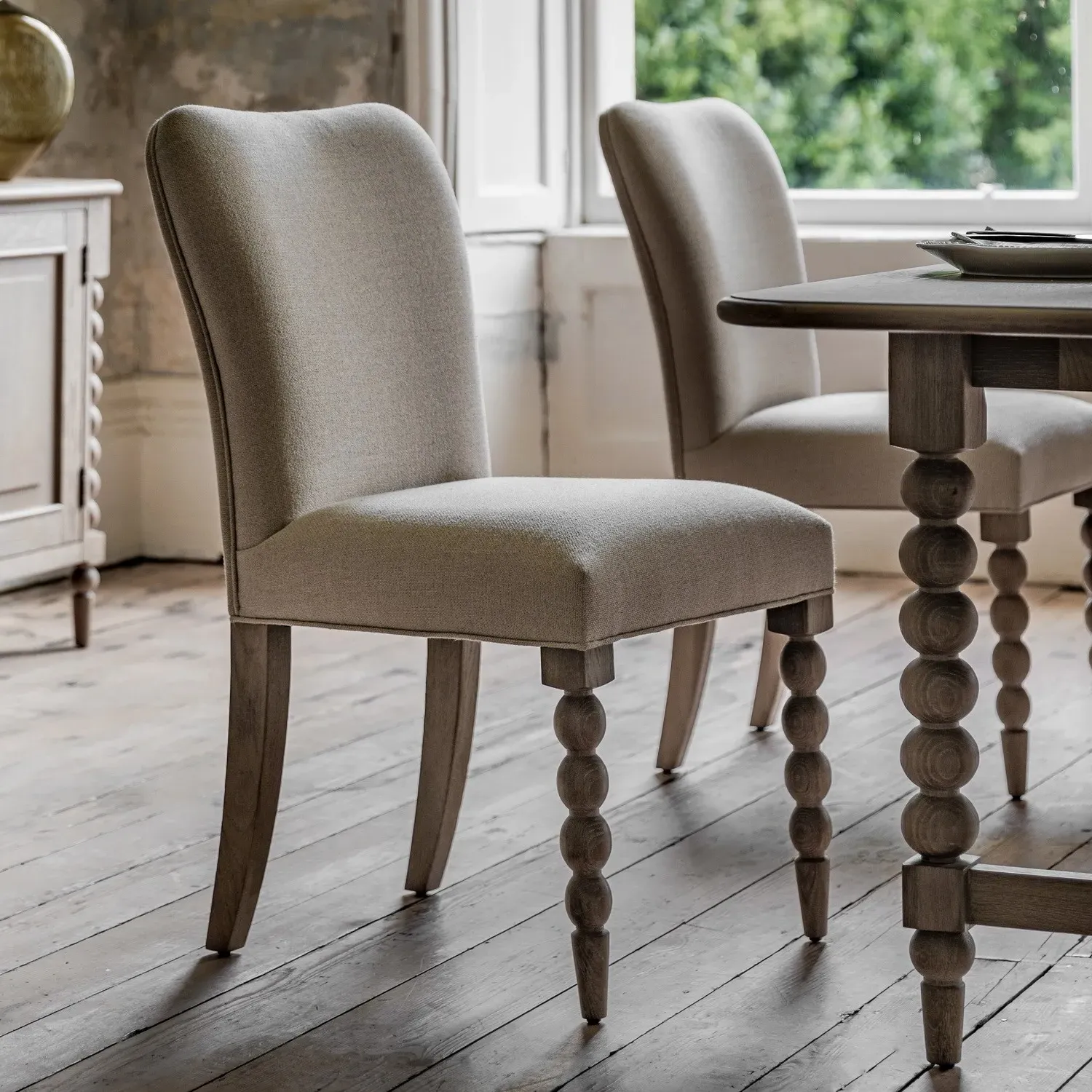 Set of 2 Bobbin Detail Dining Chairs - Beige, Oak