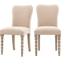 Set of 2 Bobbin Detail Dining Chairs - Beige, Oak