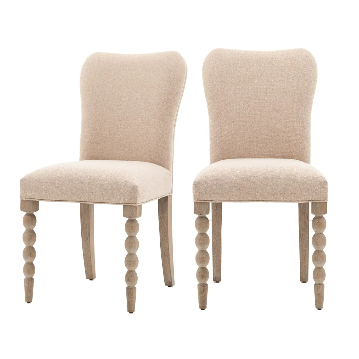 Set of 2 Bobbin Detail Dining Chairs - Beige, Oak