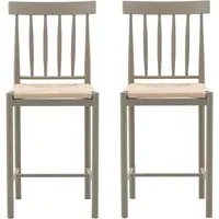 Set of 2 Kitchen Stools with Woven Seats - Green, Oak
