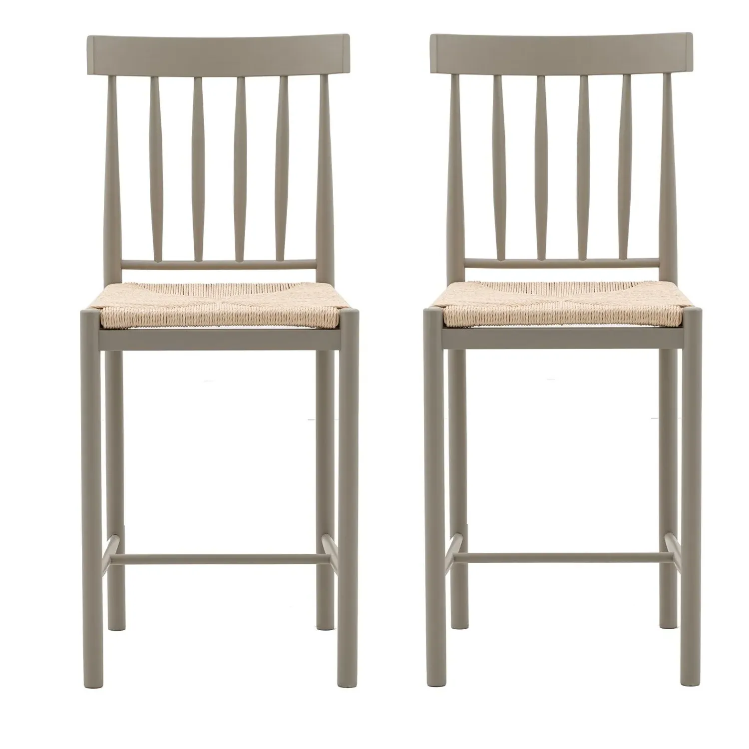 Set of 2 Kitchen Stools with Woven Seats - Green, Oak image