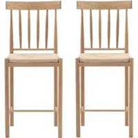 Set of 2 Kitchen Stools with Woven Seats - Natural, Oak