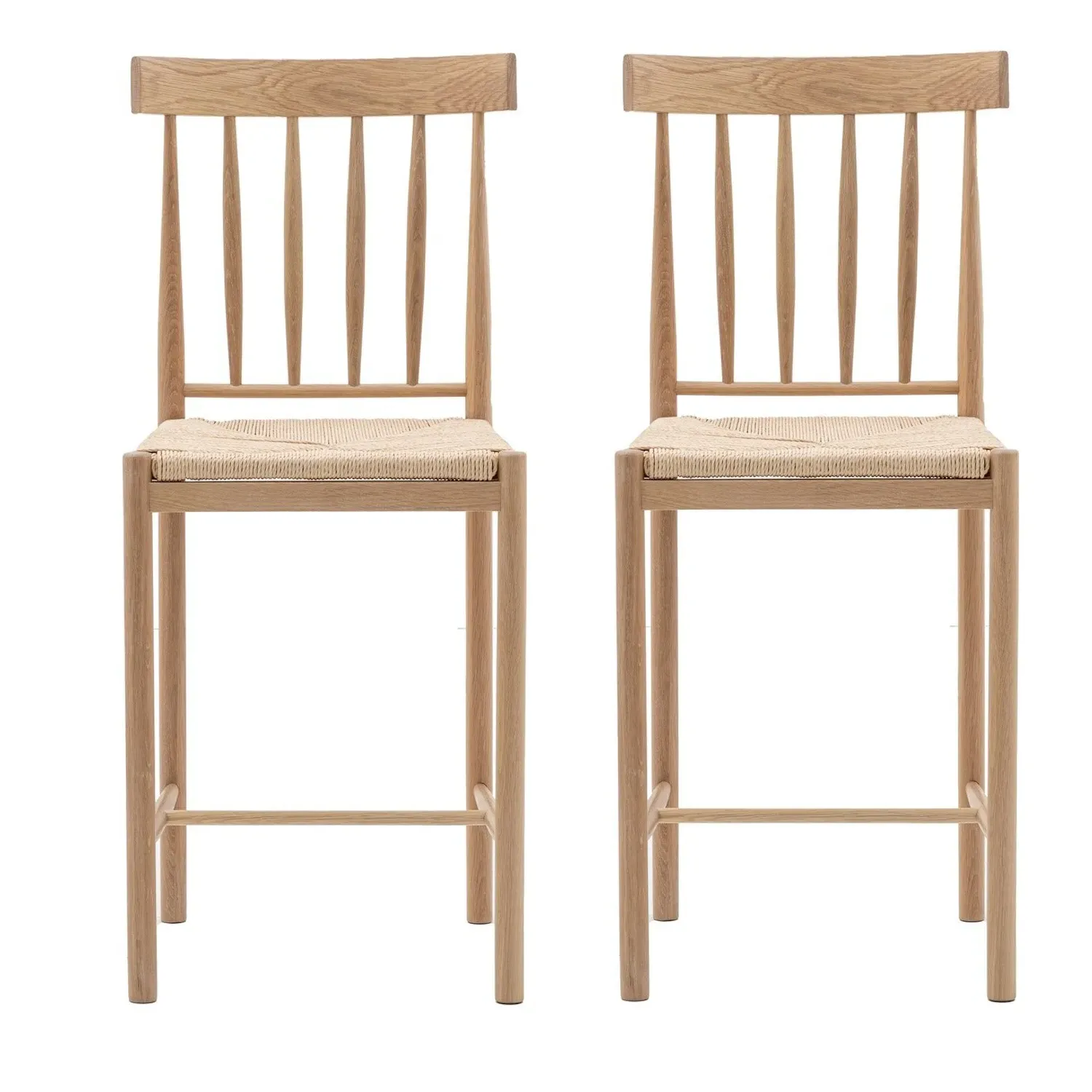 Set of 2 Kitchen Stools with Woven Seats - Natural, Oak