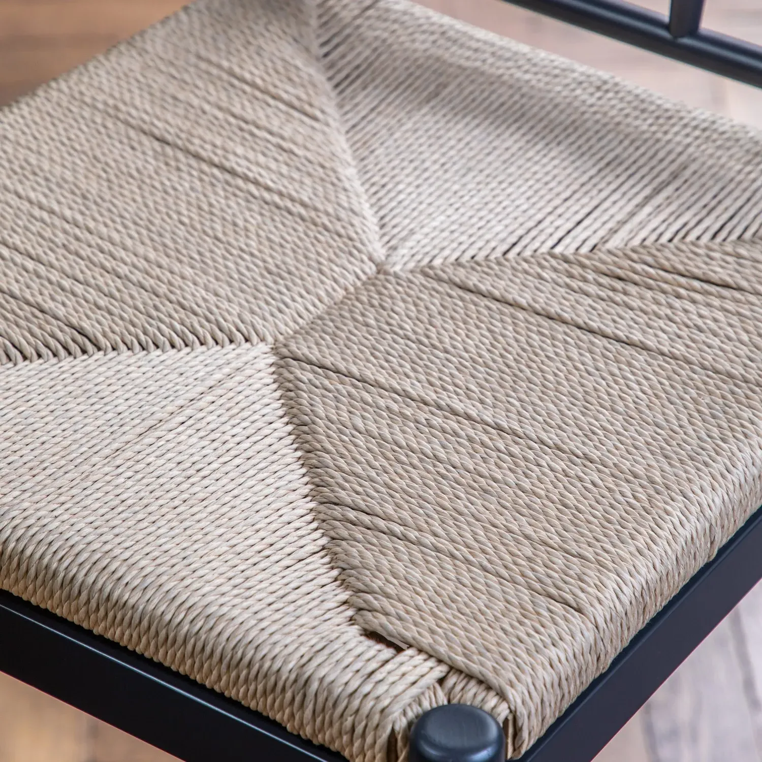 Set of 2 Kitchen Stools with Woven Seats - Navy, Oak