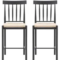 Set of 2 Kitchen Stools with Woven Seats - Navy, Oak