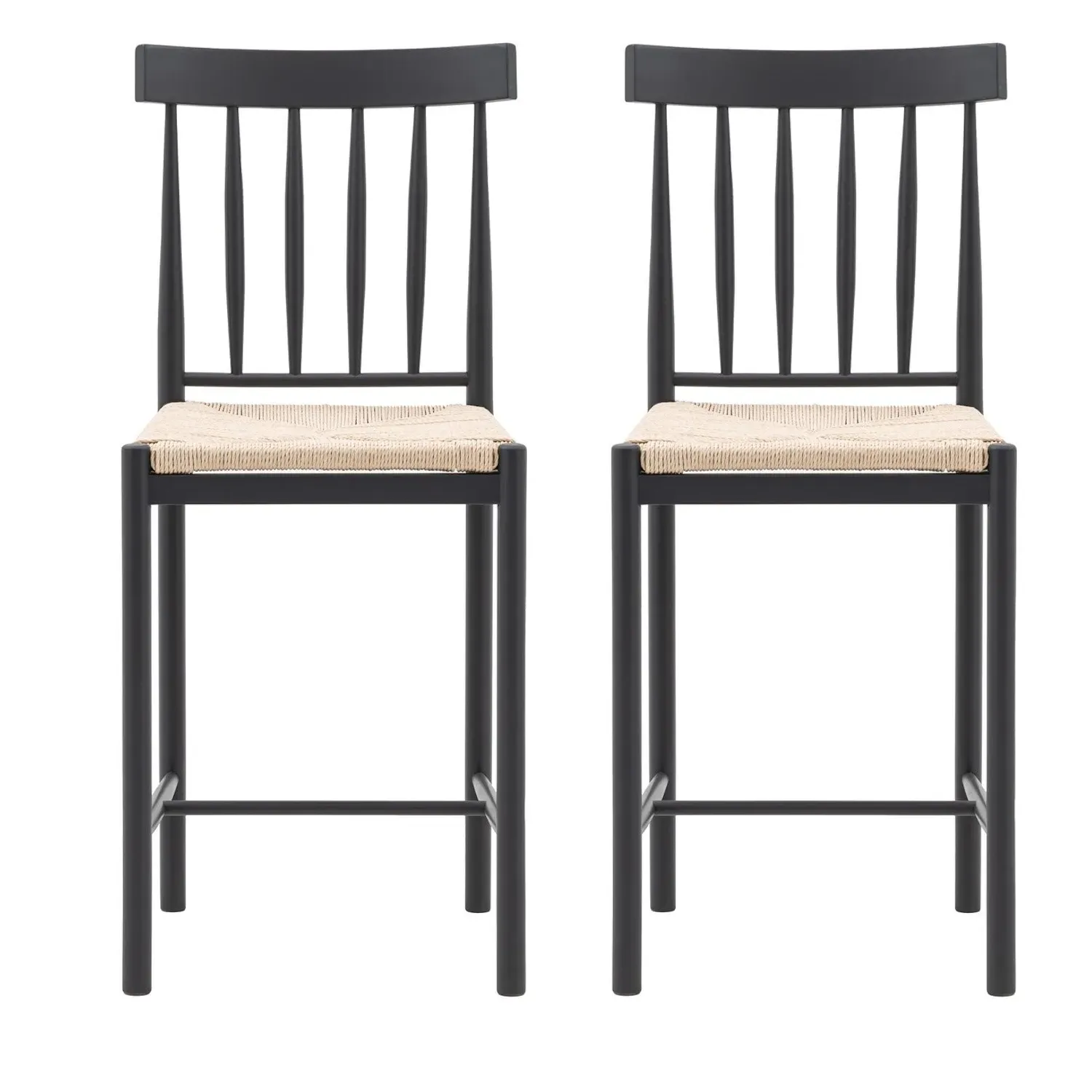 Set of 2 Kitchen Stools with Woven Seats - Navy, Oak