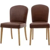 Set of 2 Leather Dining Chairs - Brown, Leather