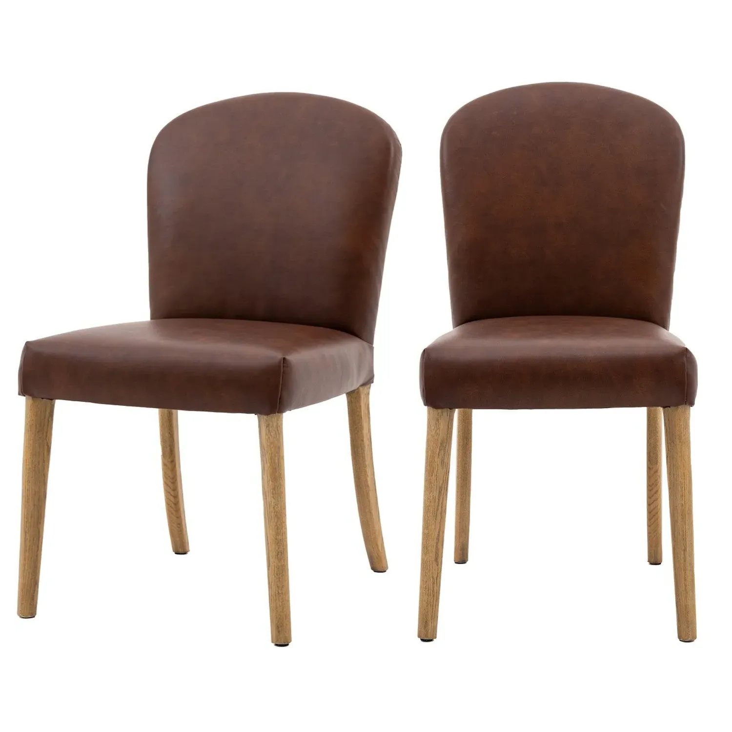 Set of 2 Leather Dining Chairs - Brown, Leather
