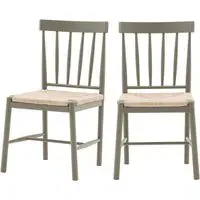 Set of 2 Rope Seat Dining Chairs - Green, Wood