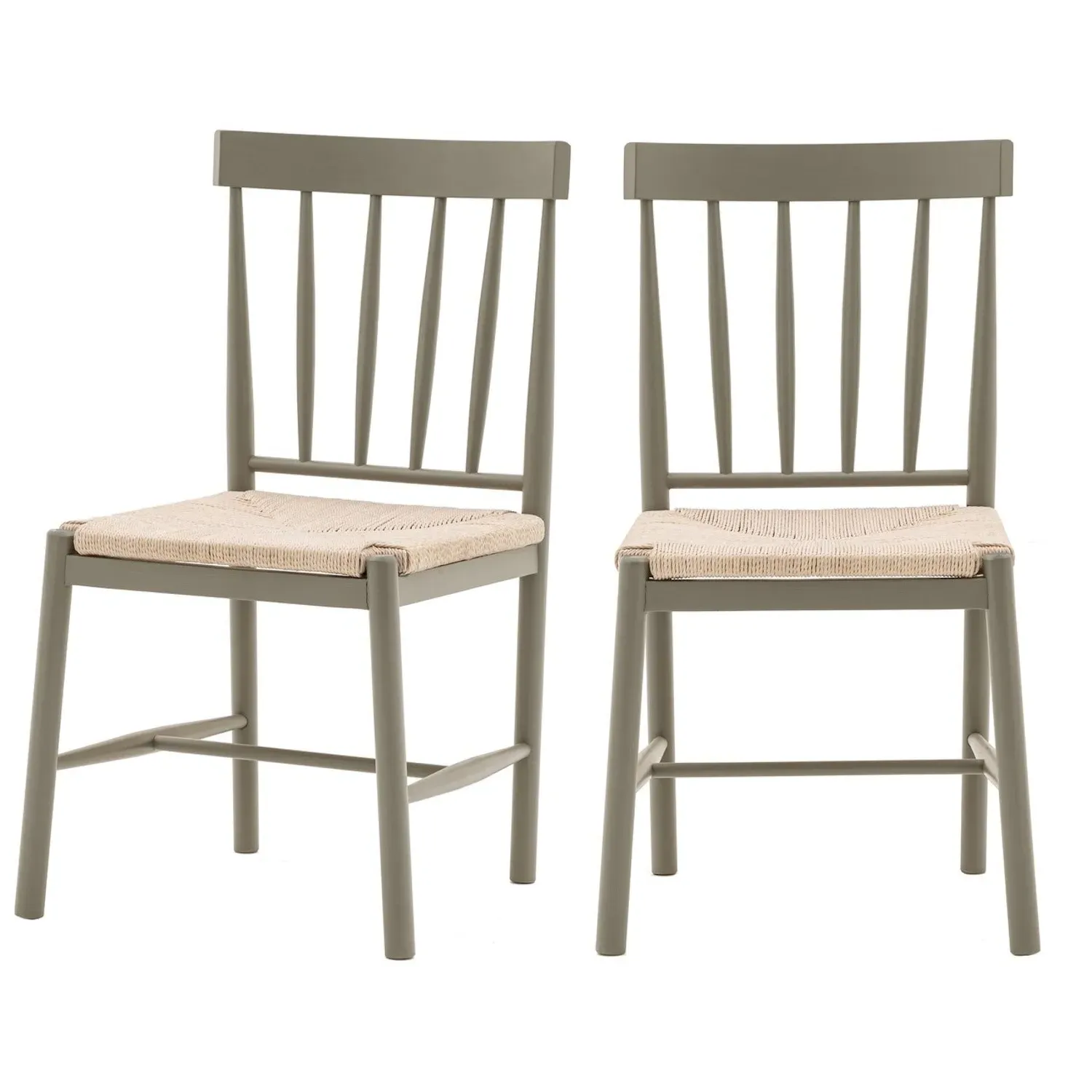Set of 2 Rope Seat Dining Chairs - Green, Wood