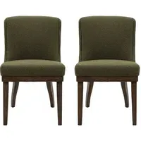Set of 2 Upholstered Dining Chairs - Green, Fabric