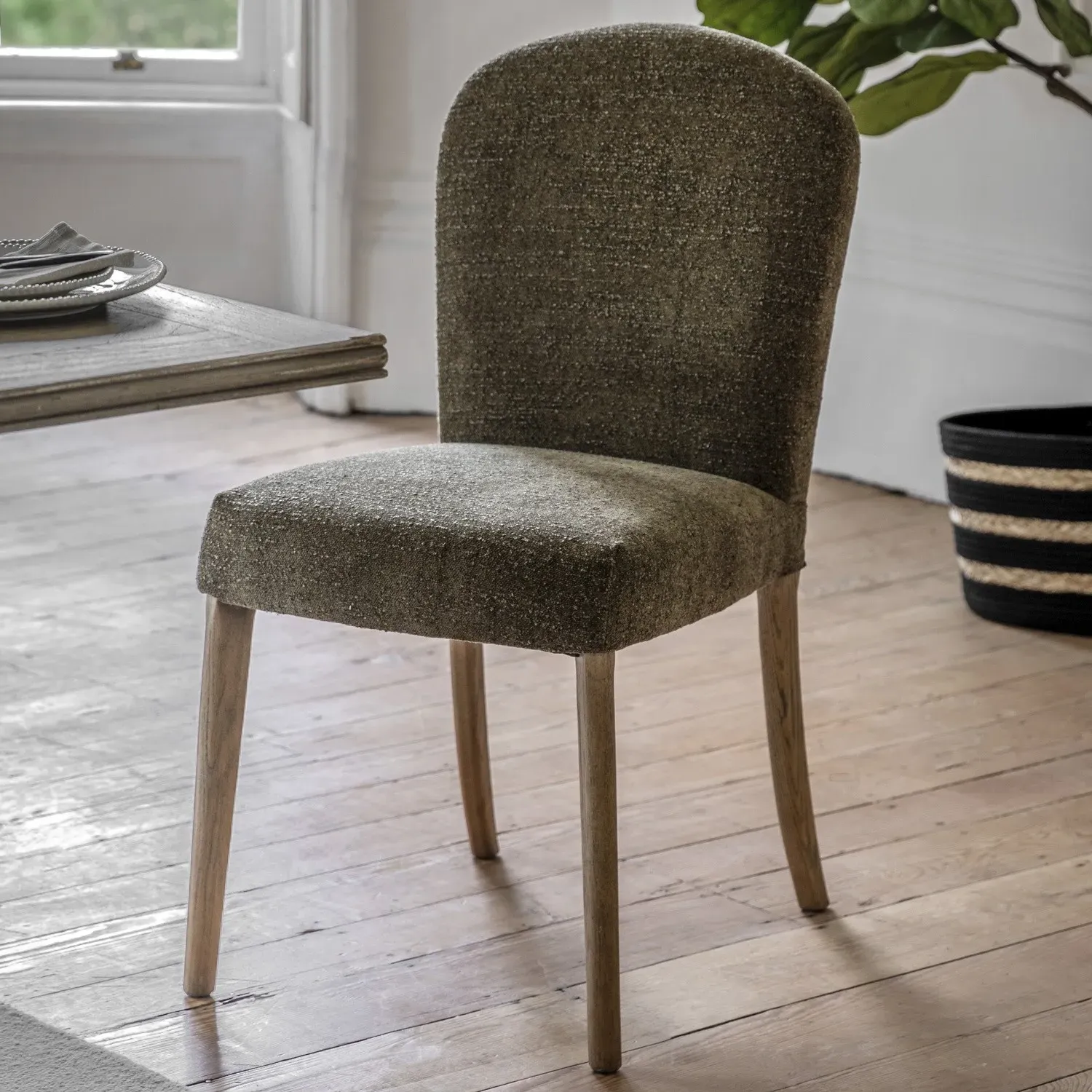 Set of 2 Upholstered Dining Chairs - Green, Fabric