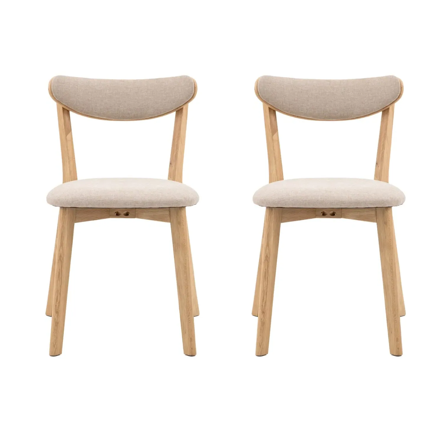 Set of 2 Upholstered Dining Chairs - Natural, Wood