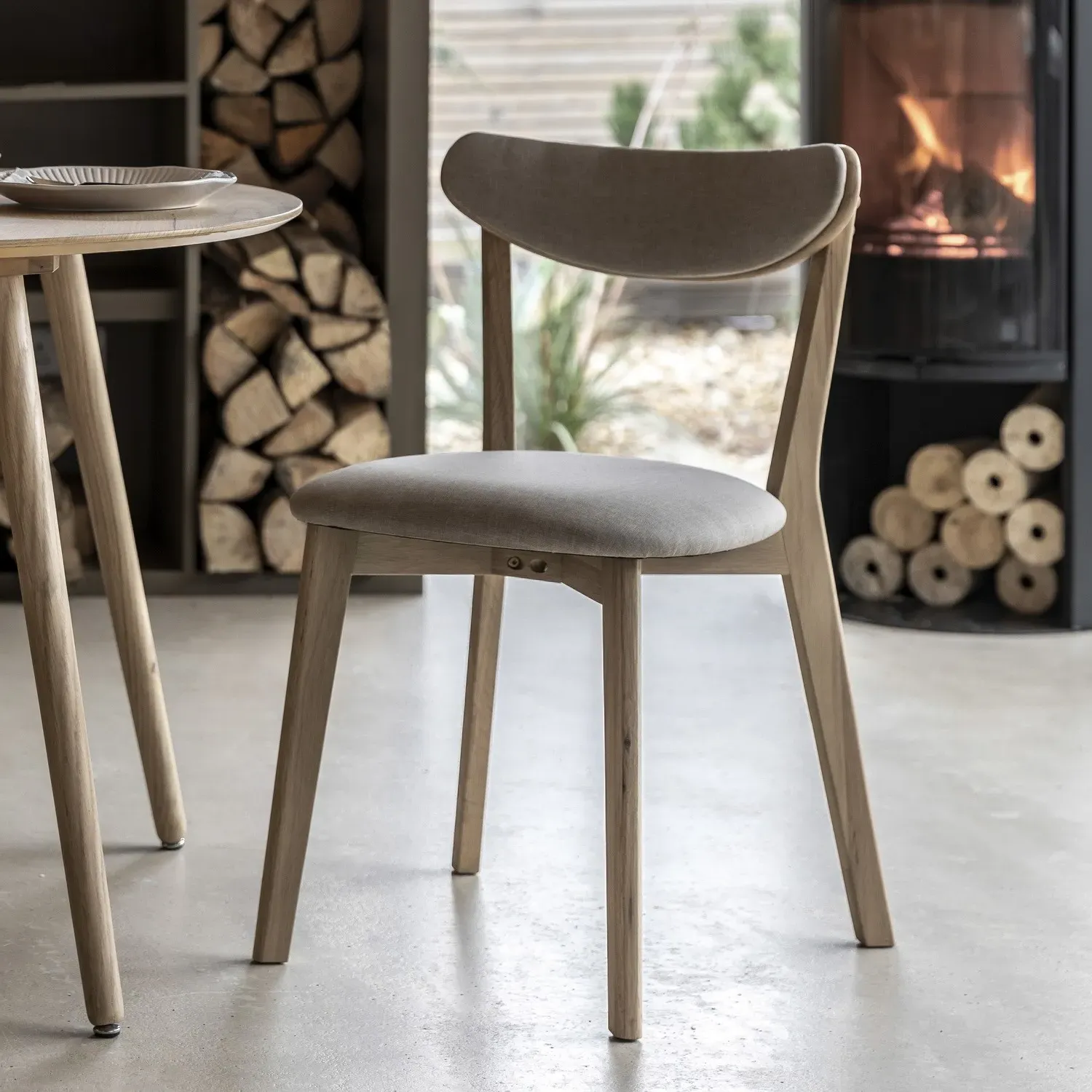 Set of 2 Upholstered Dining Chairs - Natural, Wood