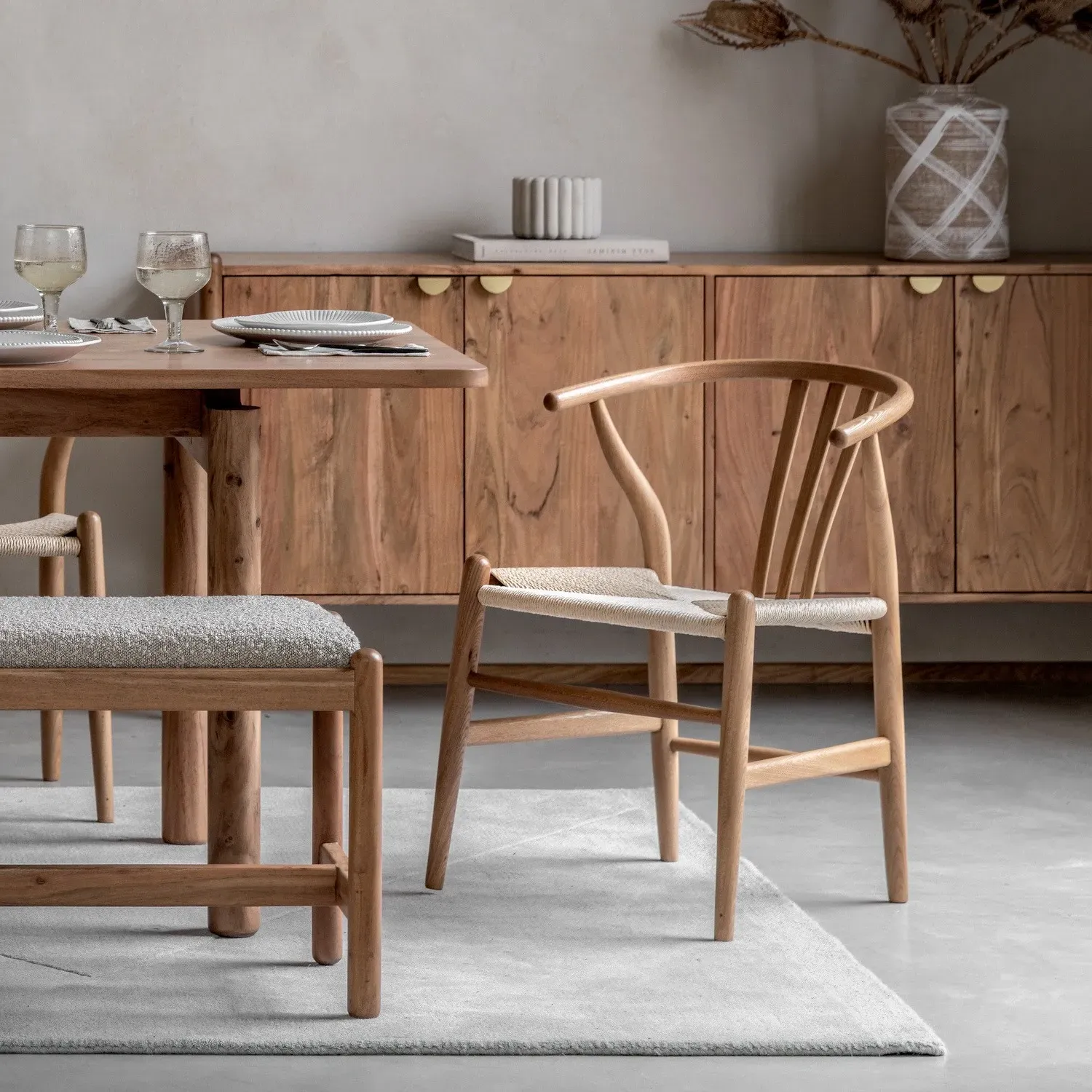 Set of 2 Wishbone Dining Chairs - Brown, Elm Wood