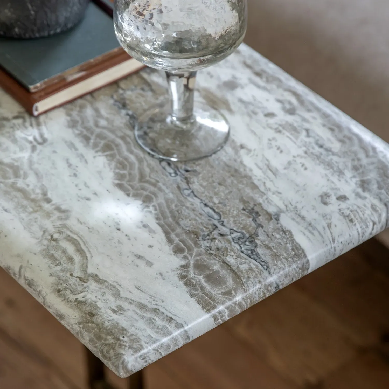 Side Table Marble Effect - Green, Metal