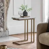 Side Table Marble Effect - Green, Metal