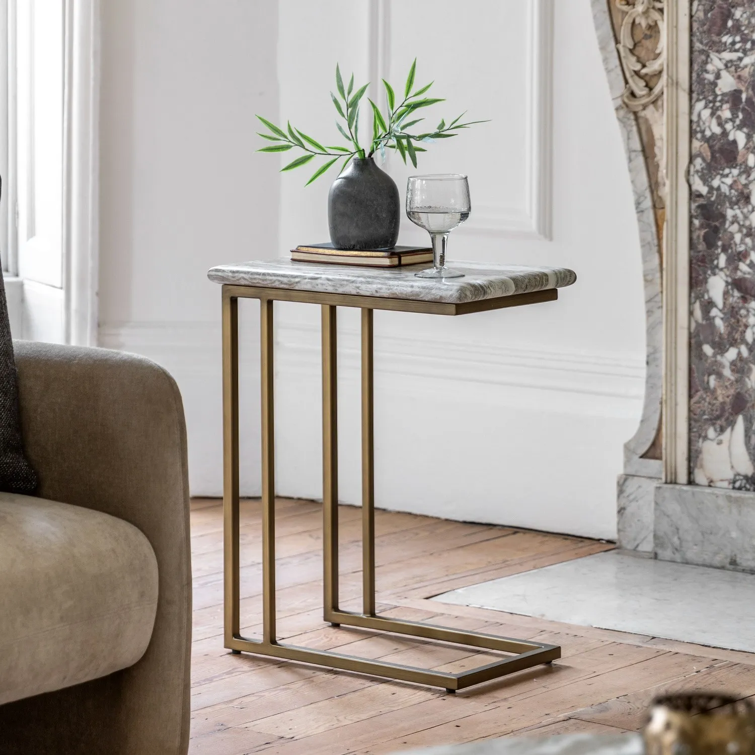 Side Table Marble Effect - Green, Metal image