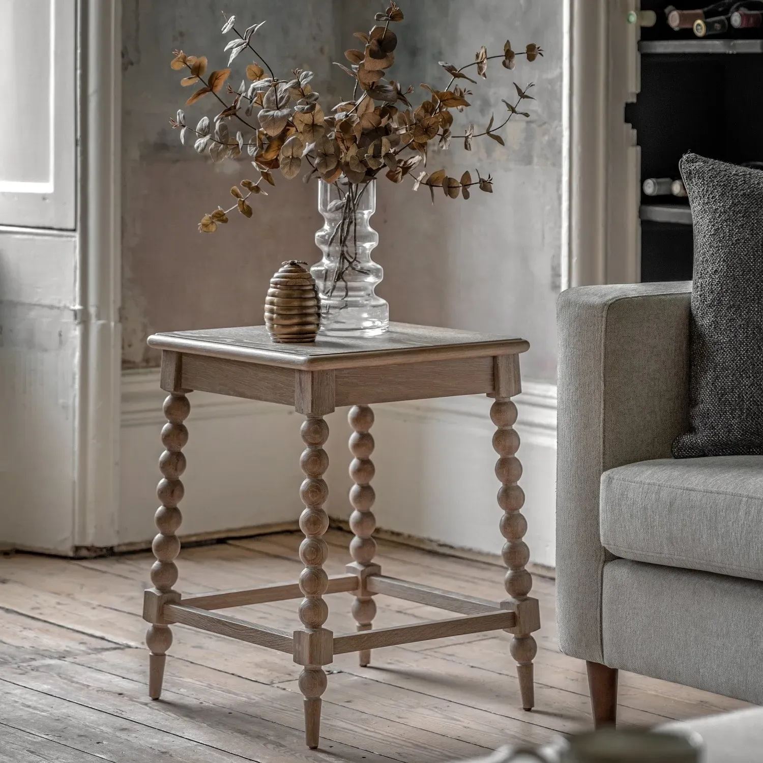 Side Table with Bobbin Detail - Brown, Oak image