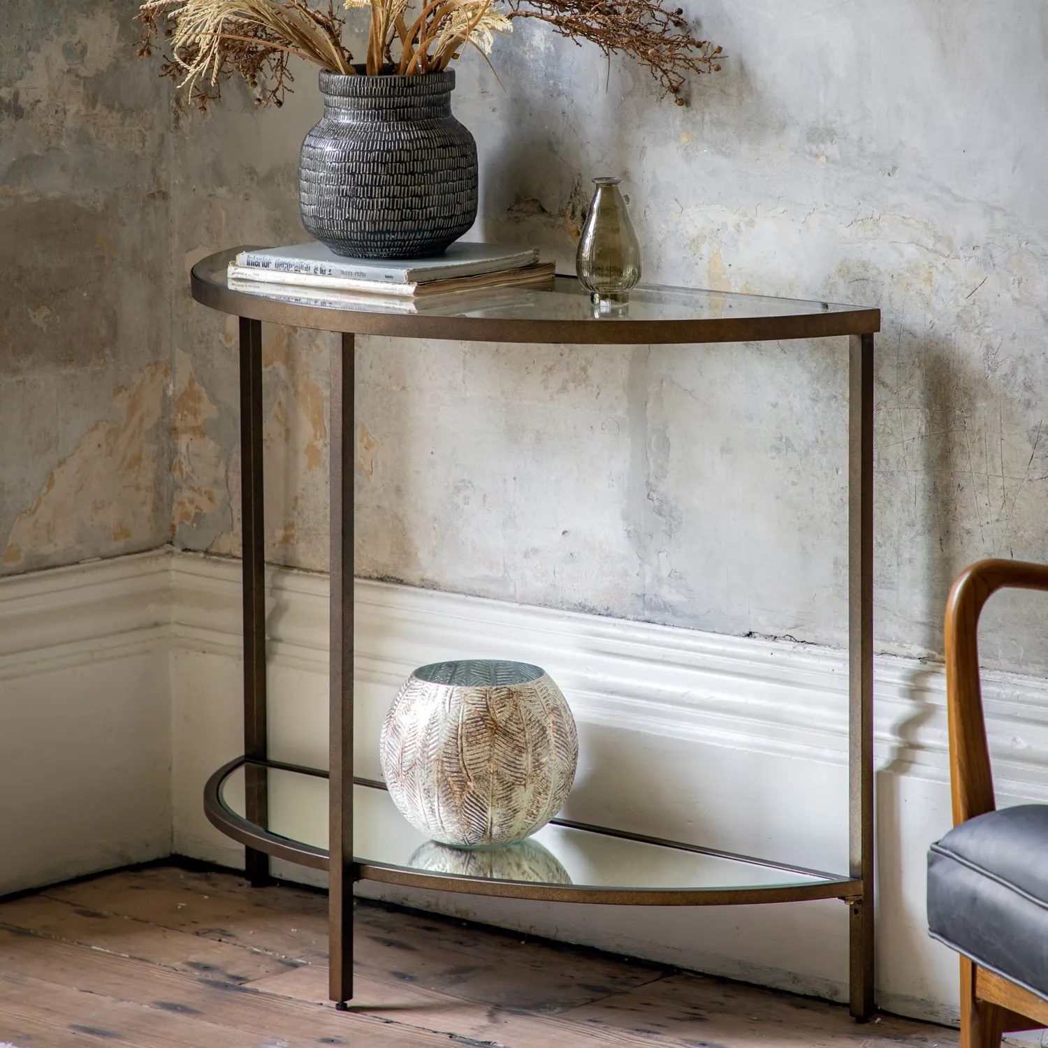 Small Console Table with Shelf - Bronze, Glass image