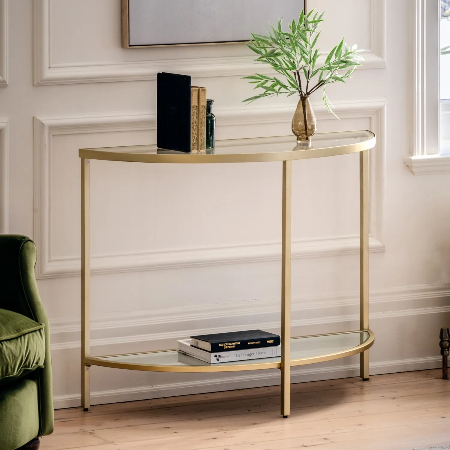 Small Console Table with Shelf - Gold, Glass