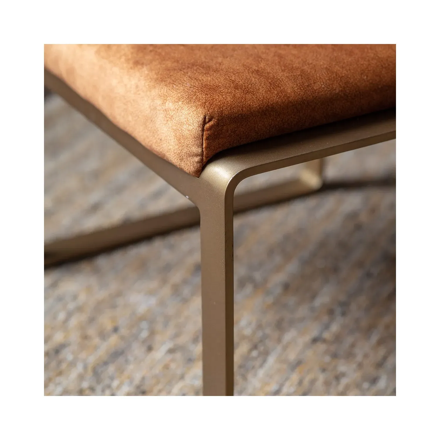 Small Footstool with Gold Legs - Tan, Leather